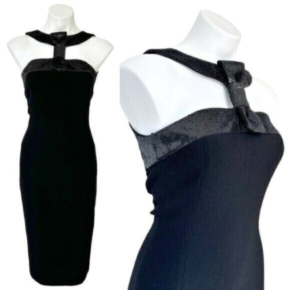 Michael Kors Collection Sequin Bow Sheath Cocktail Wool Black Dress Size 4